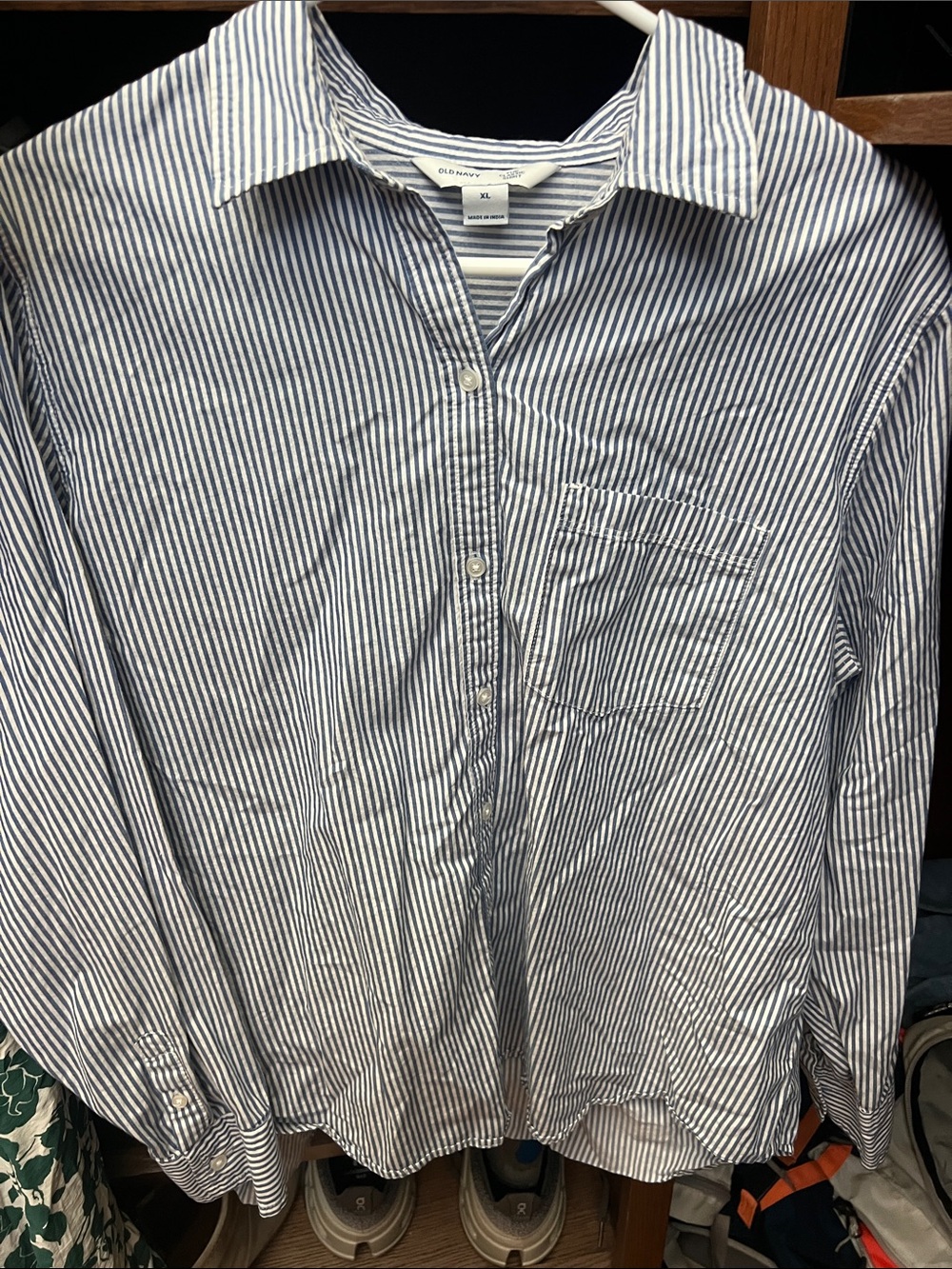 Old Navy women’s  Navy and White Striped Button-Down Shirt